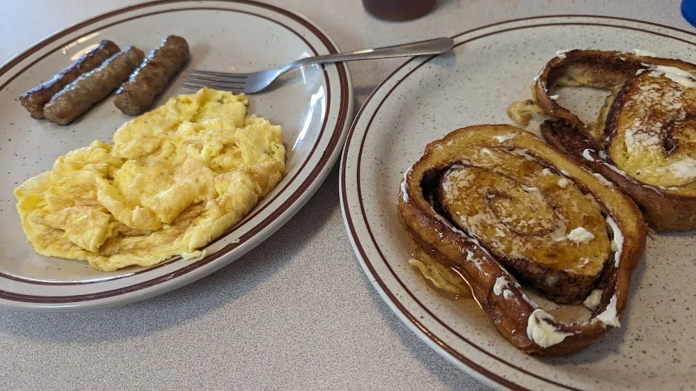 Cinnamon French Toast with Sausage and Scrambled Eggs